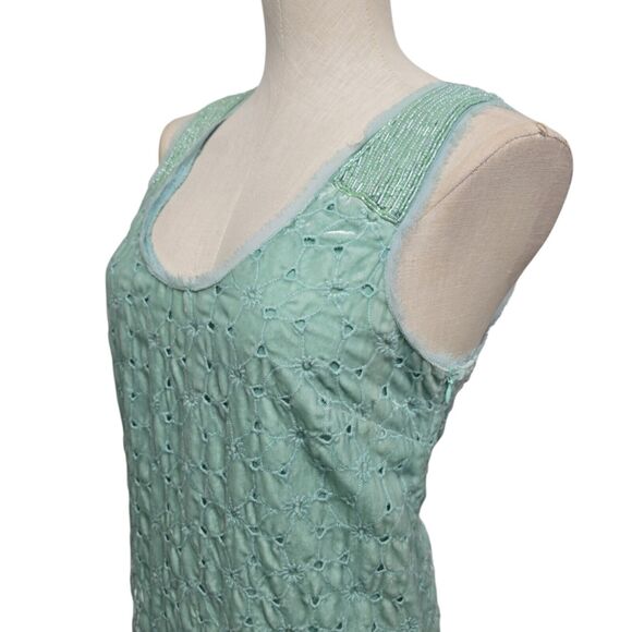 Free People Mint Velvet Beaded Sleeveless Mini Shift Dress Size 2 Pastel Green‎ - Picture 9 of 11